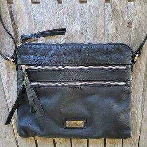 LEVOGUE Black Leather Cross Body Bag Adjustable Strap
